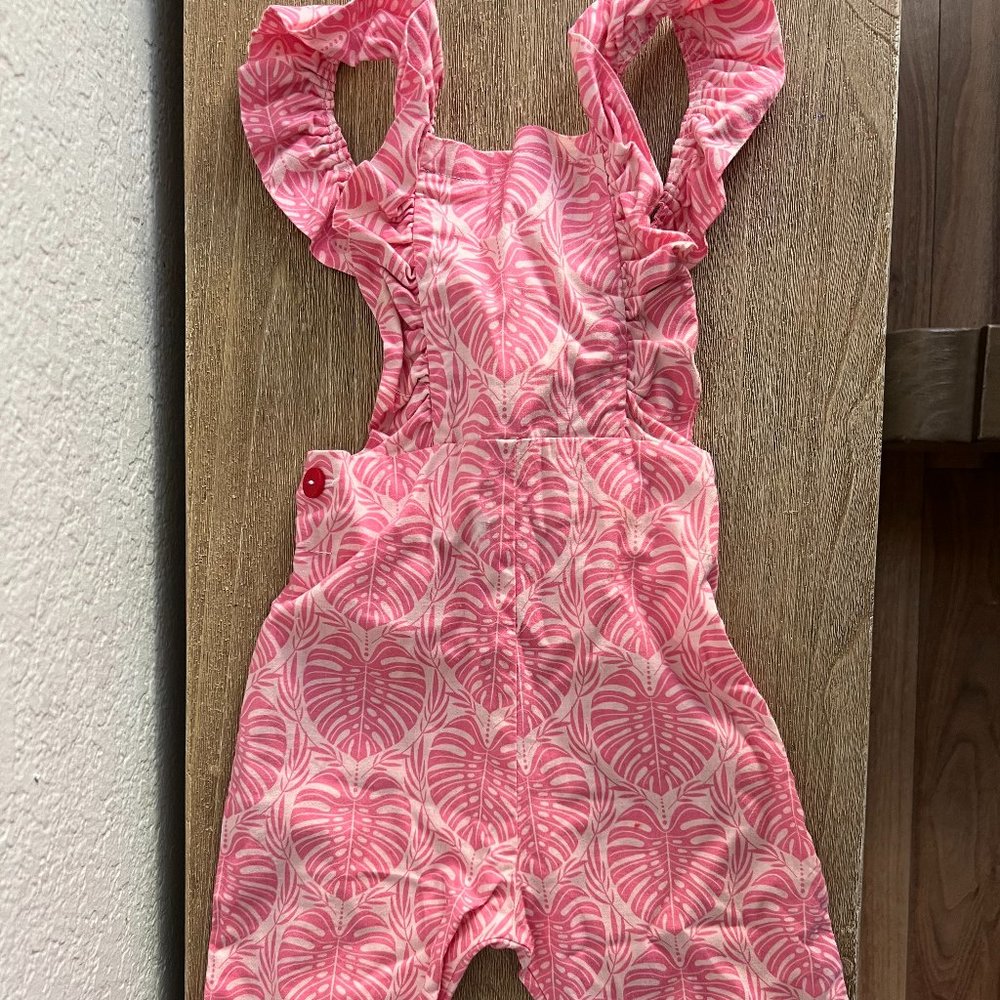 Smiling Button Pink Tropical Jumper with Crossed Back